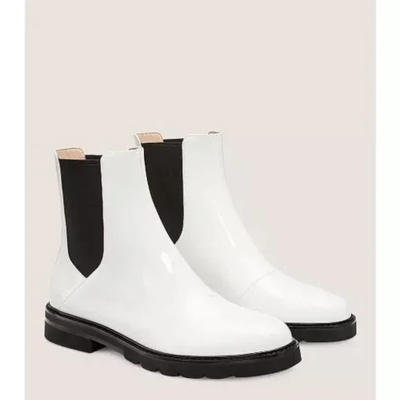 Stuart Weitzman Dylan Chelsea Boot White Patent Leather Size 7 NWT